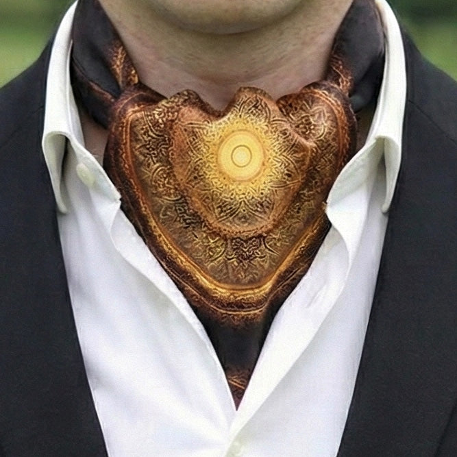 Genuine Silk Golden Radiant Mandala Ascot Cravat