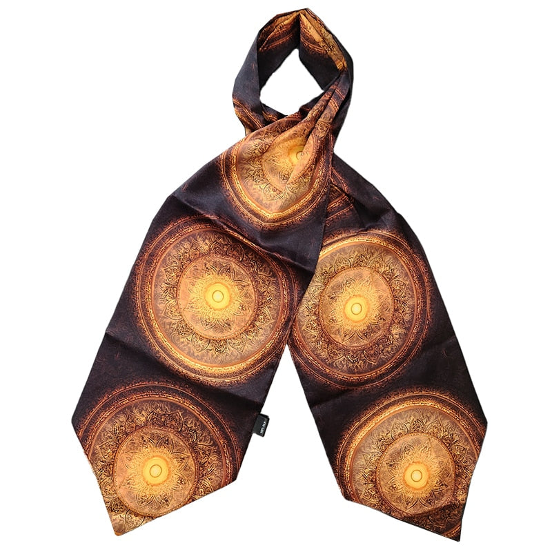 Genuine Silk Golden Radiant Mandala Ascot Cravat