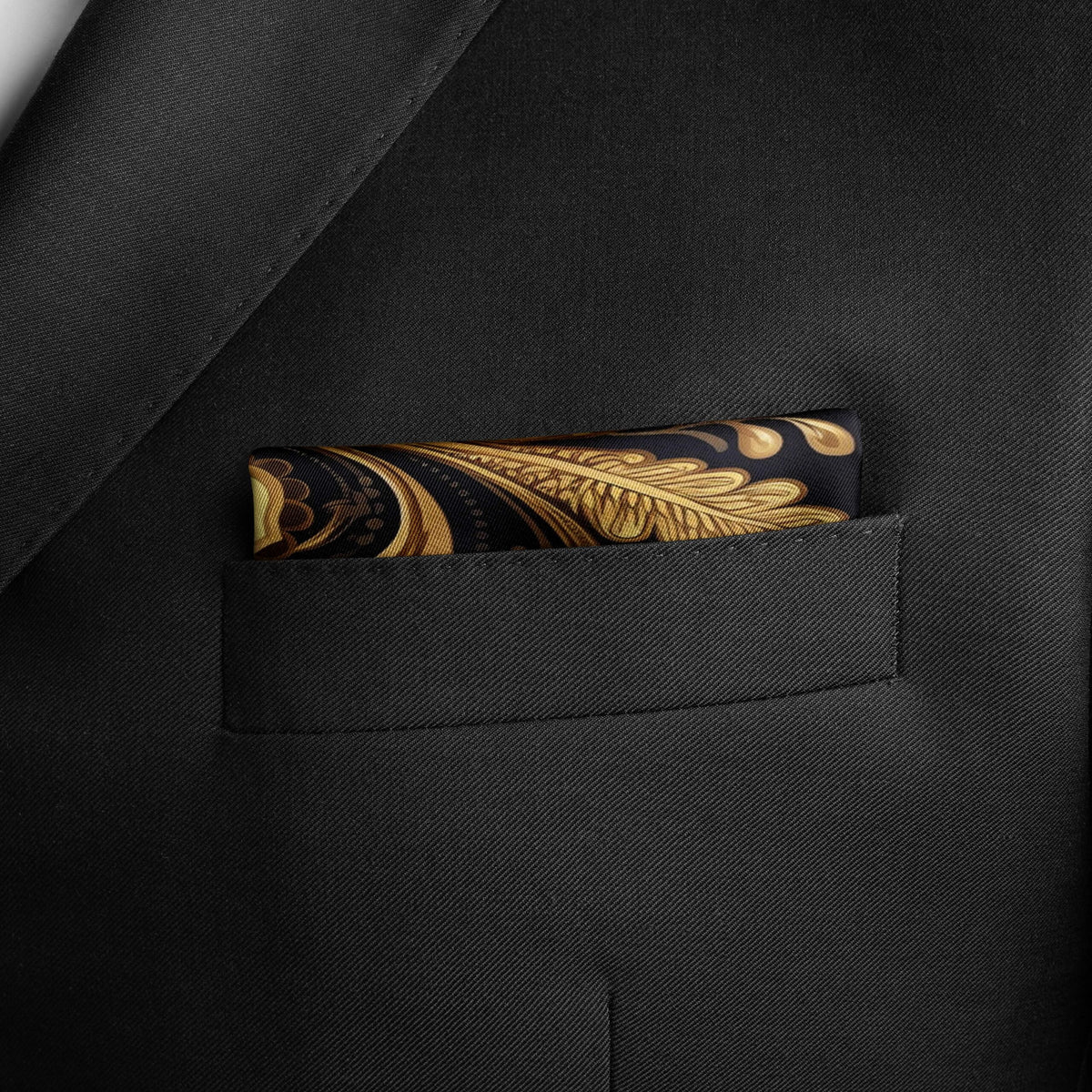 Genuine Silk Greco Floral Gold Frame Pocket Square
