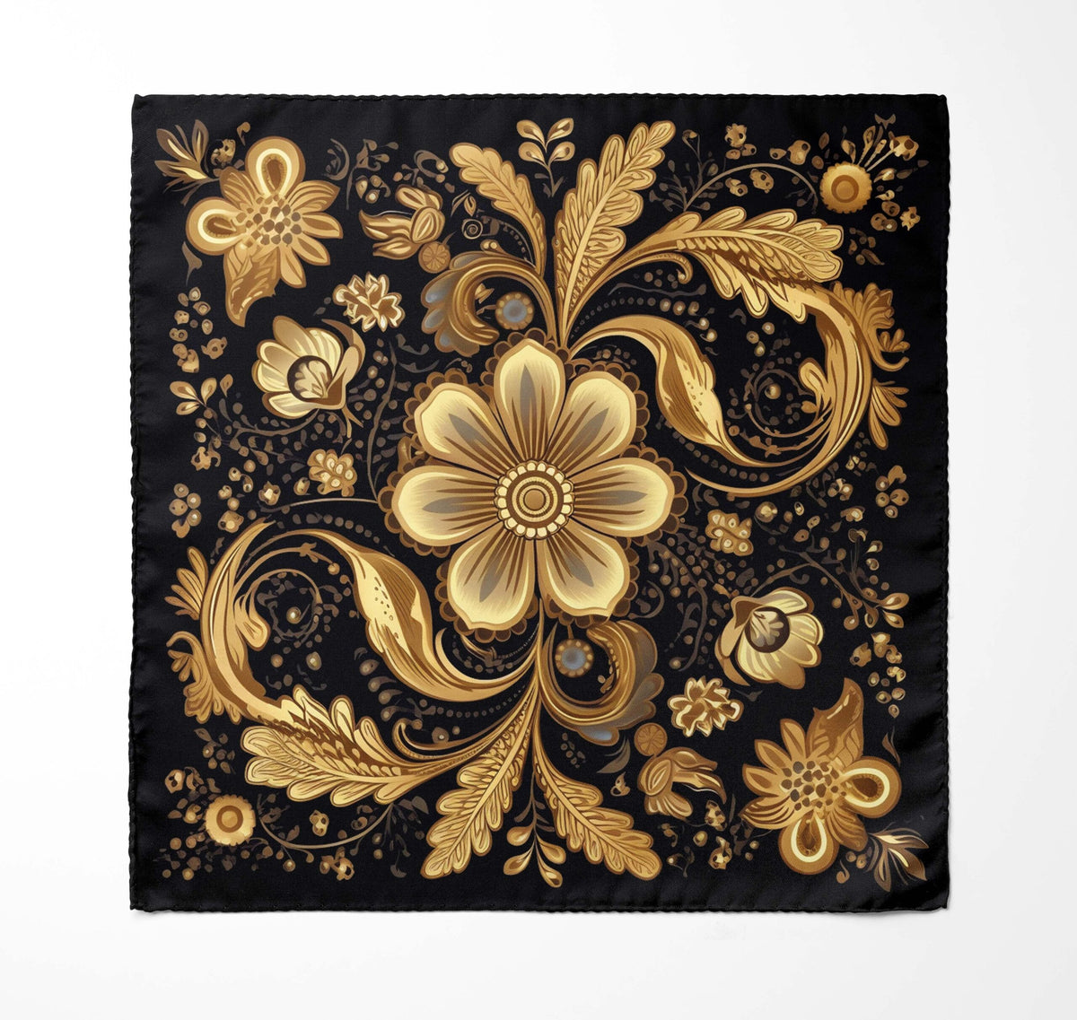 Genuine Silk Greco Floral Gold Frame Pocket Square