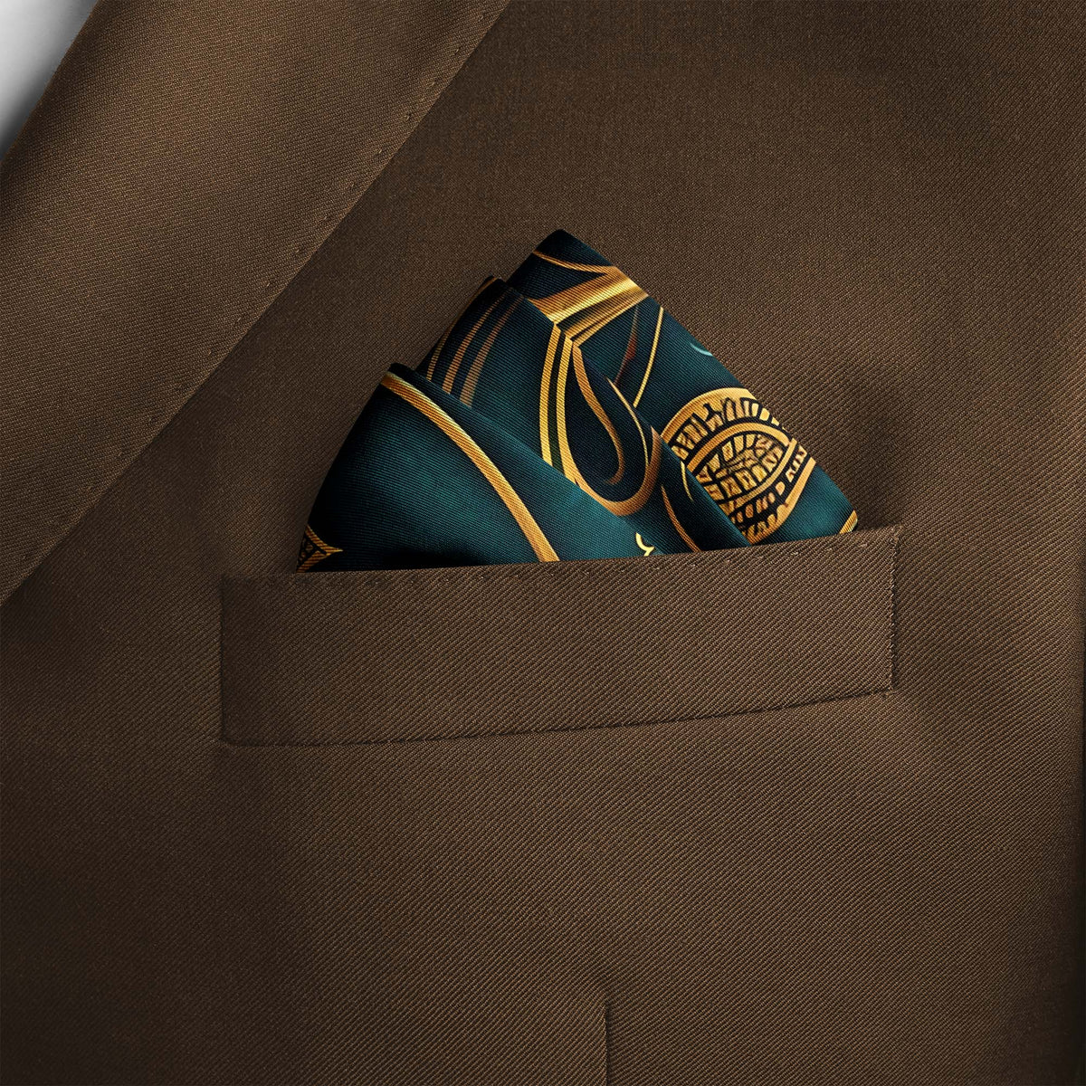Genuine Silk Green with Gold Swirl Pocket Square