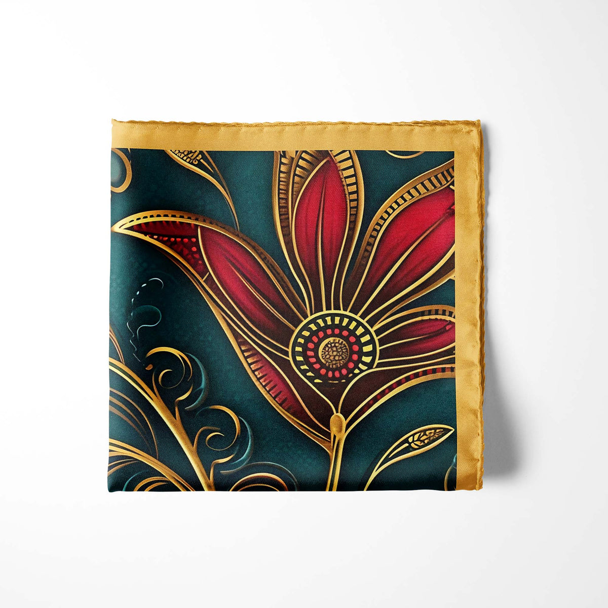 Genuine Silk Green with Gold Swirl Pocket Square