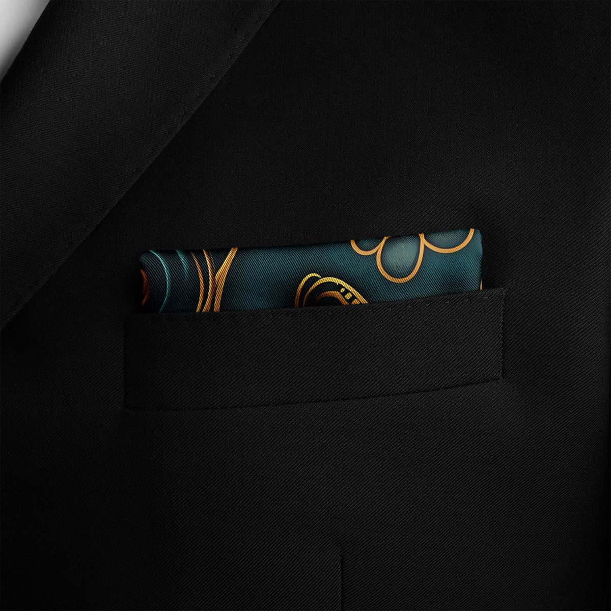 Genuine Silk Green with Gold Swirl Pocket Square