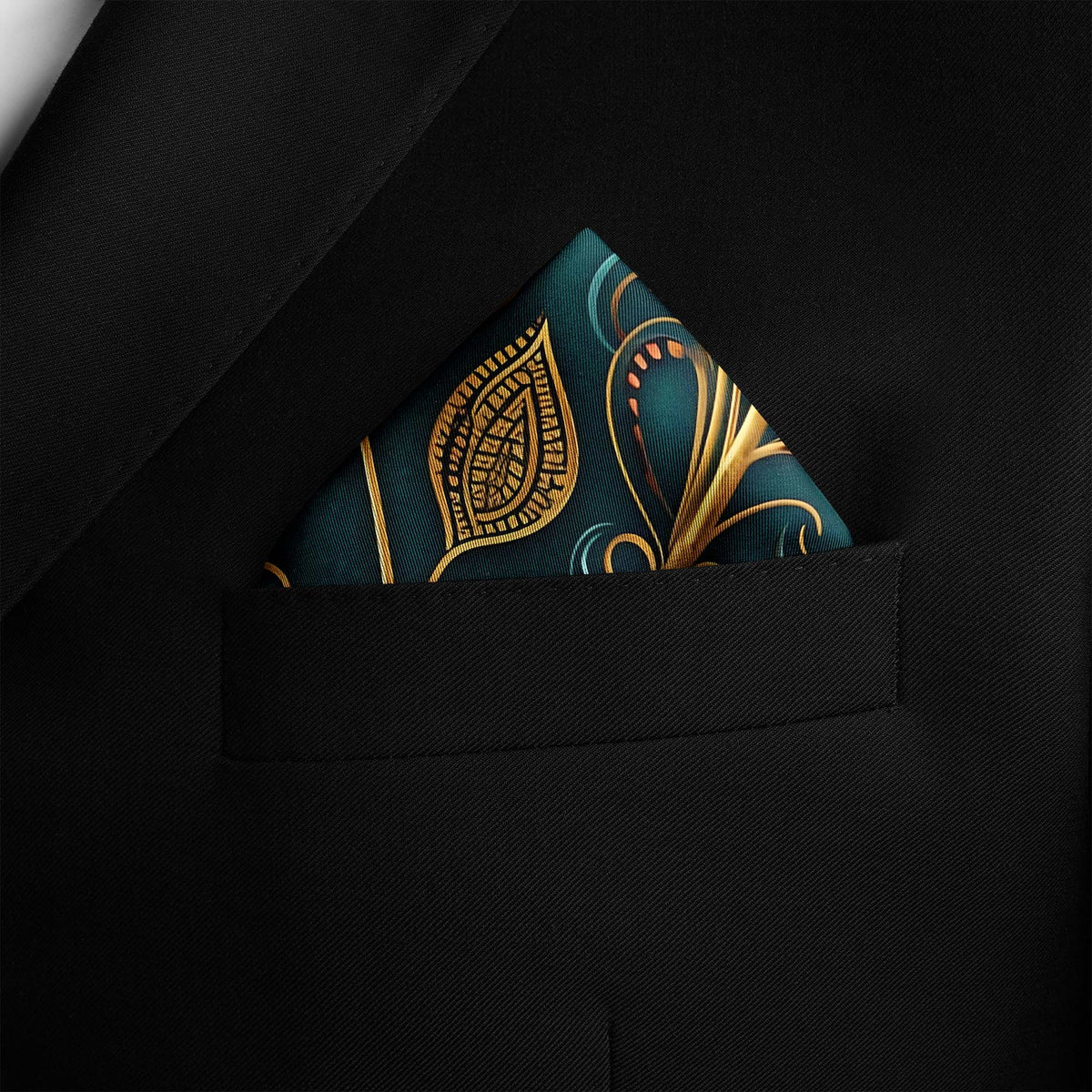 Genuine Silk Green with Gold Swirl Pocket Square