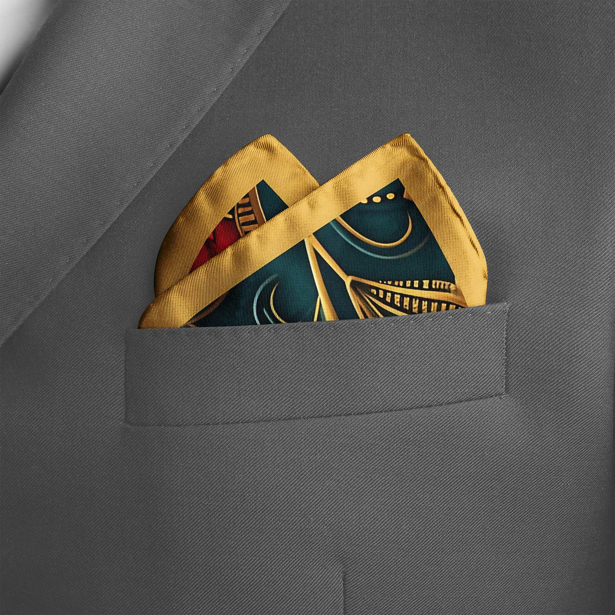 Genuine Silk Green with Gold Swirl Pocket Square