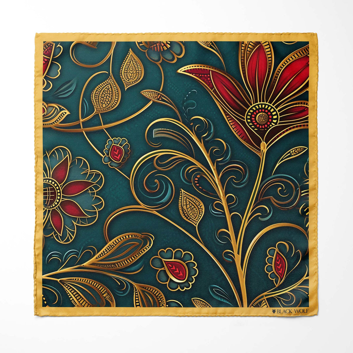 Genuine Silk Green with Gold Swirl Pocket Square