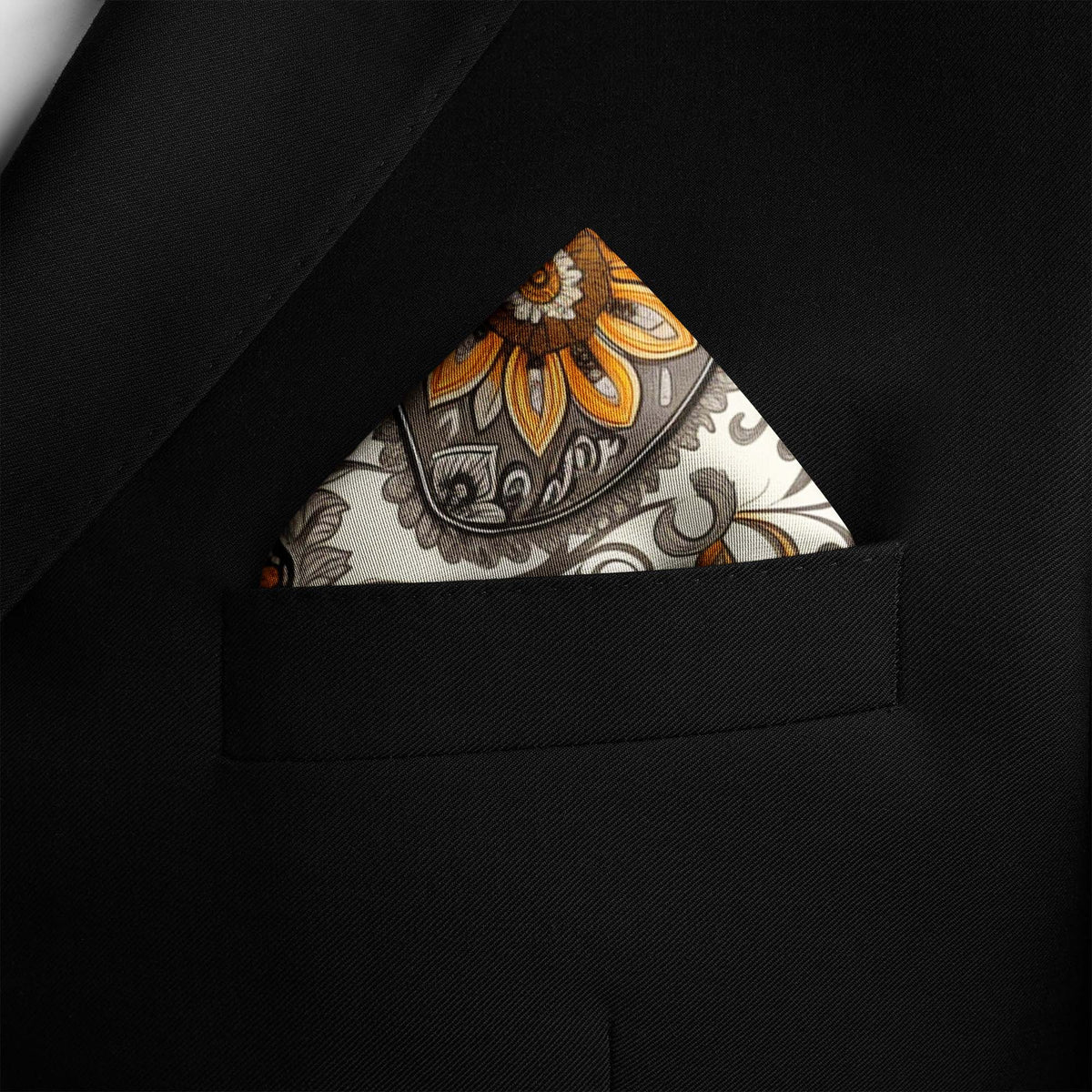 Genuine Silk Ivory and Amber Paisley Garden Pocket Square