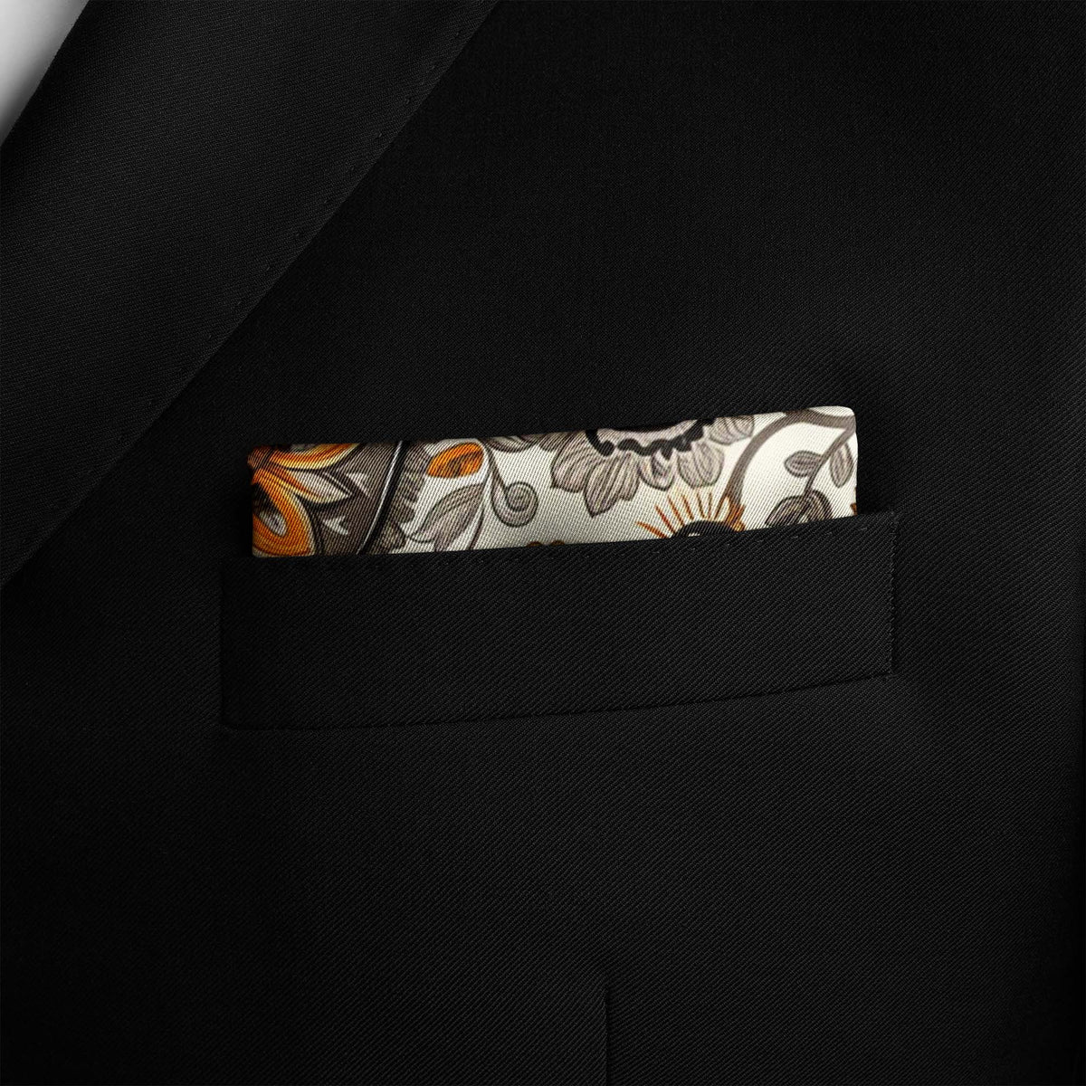 Genuine Silk Ivory and Amber Paisley Garden Pocket Square