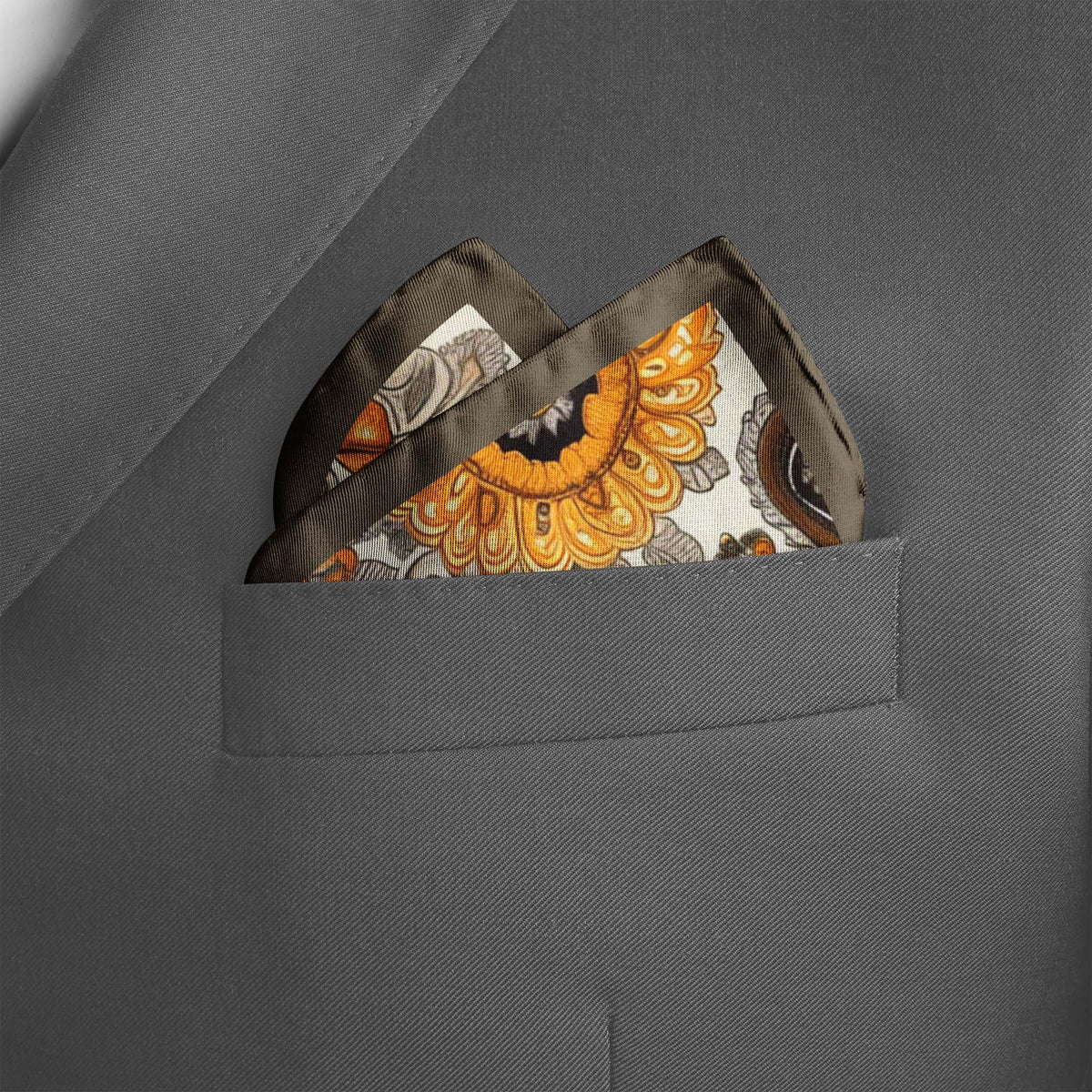 Genuine Silk Ivory and Amber Paisley Garden Pocket Square