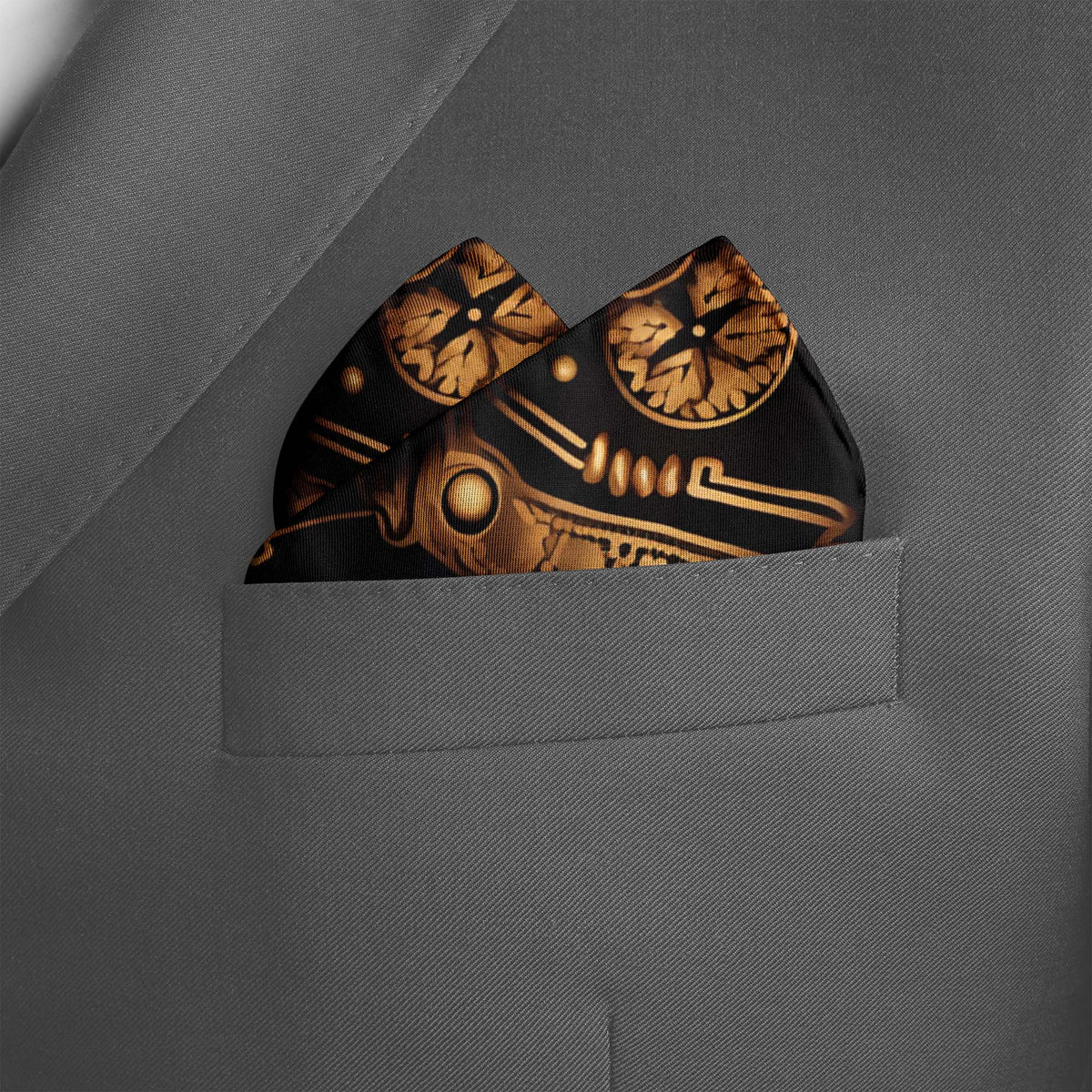 Genuine Silk Luxury Gold & Teal Pattern Pocket Square