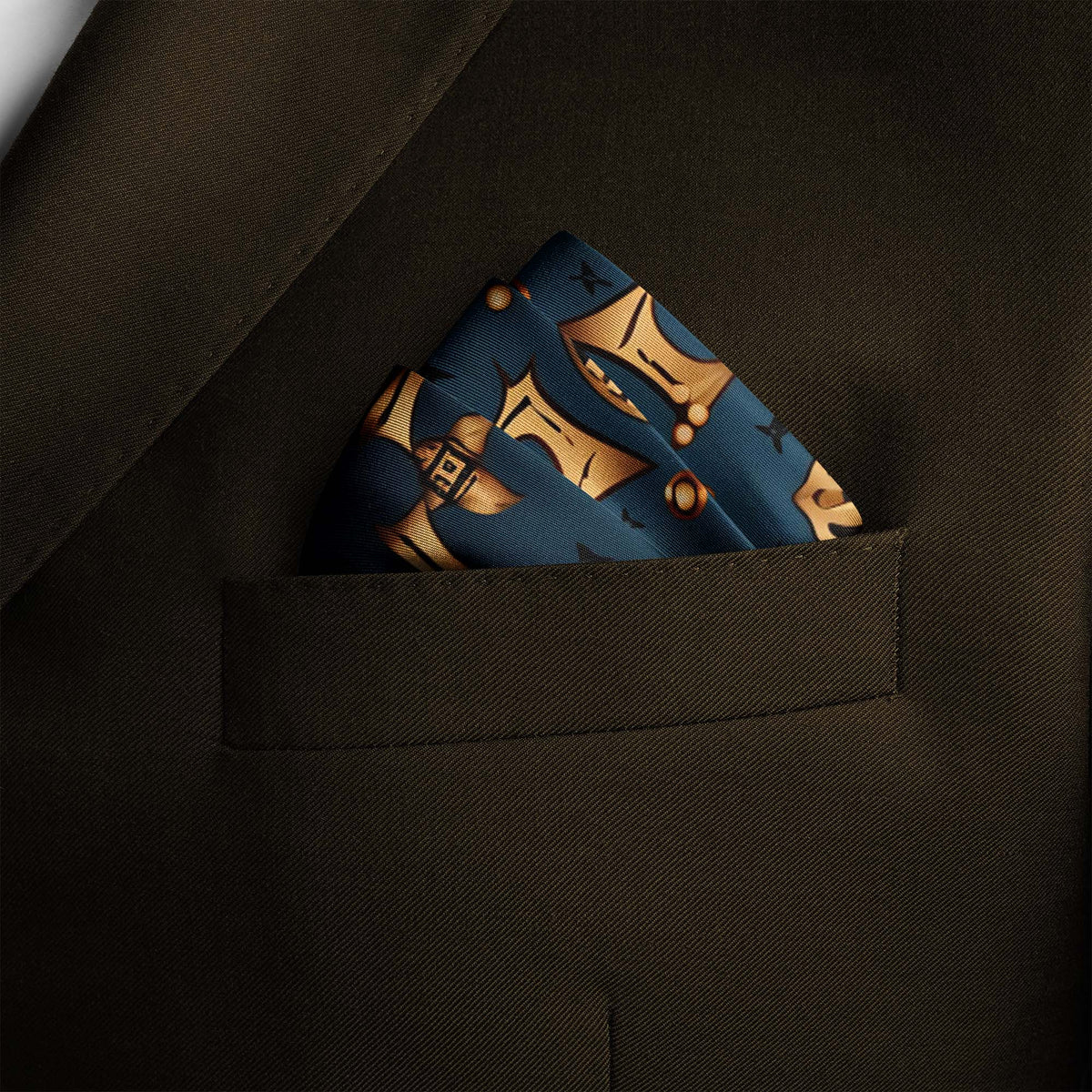 Genuine Silk Luxury Gold & Teal Pattern Pocket Square