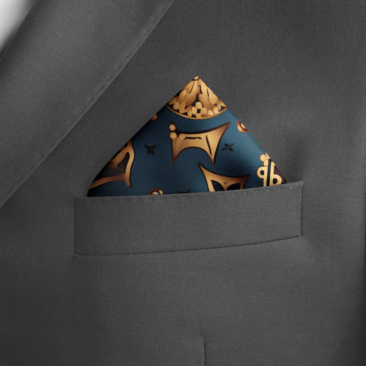 Genuine Silk Luxury Gold & Teal Pattern Pocket Square