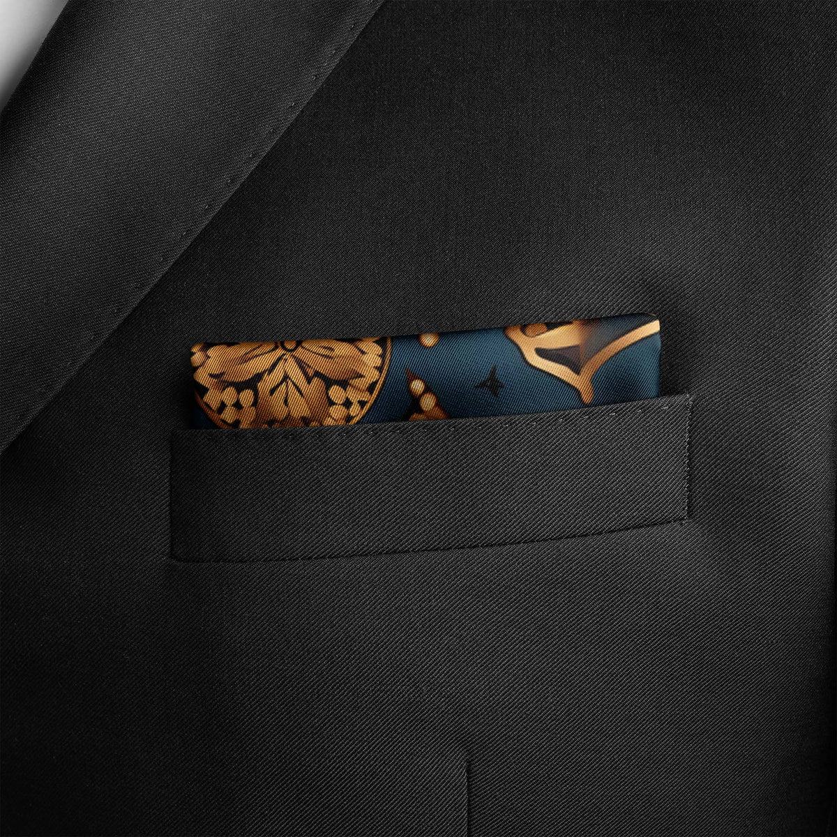 Genuine Silk Luxury Gold & Teal Pattern Pocket Square