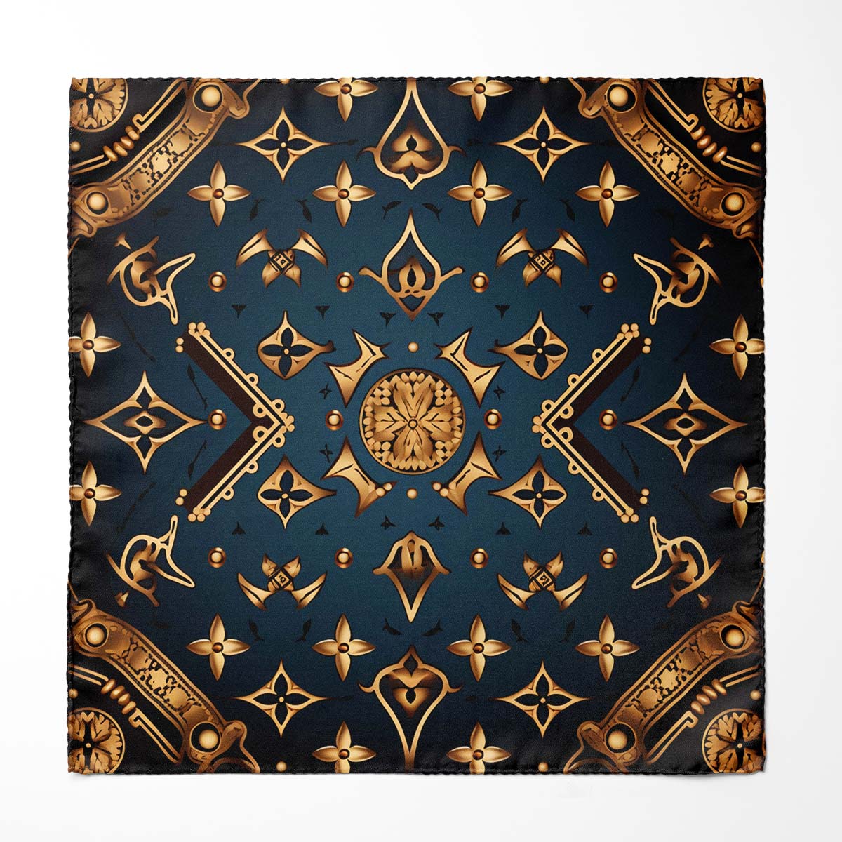 Genuine Silk Luxury Gold & Teal Pattern Pocket Square