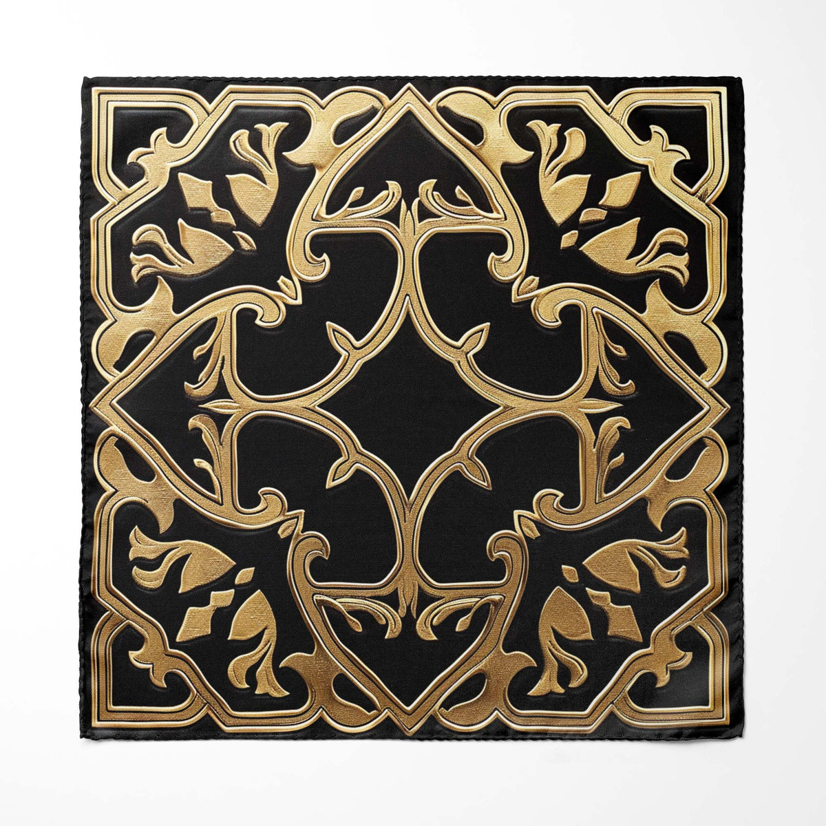 Genuine Silk Luxury Gold and Black Baroque Pocket Square