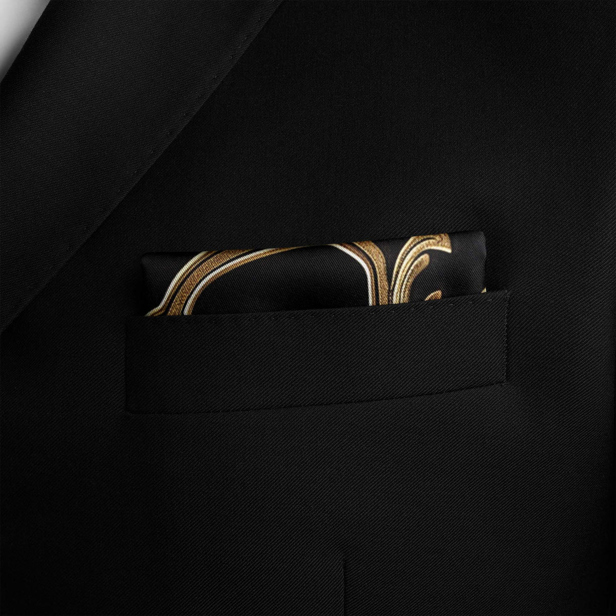 Genuine Silk Luxury Gold and Black Baroque Pocket Square