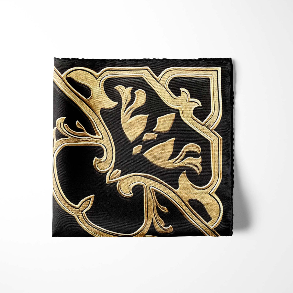 Genuine Silk Luxury Gold and Black Baroque Pocket Square