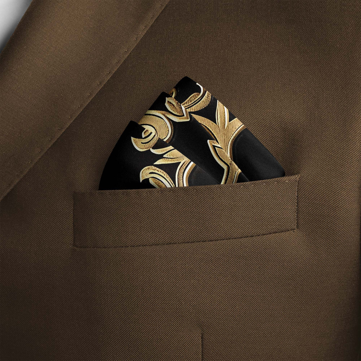 Genuine Silk Luxury Gold and Black Baroque Pocket Square