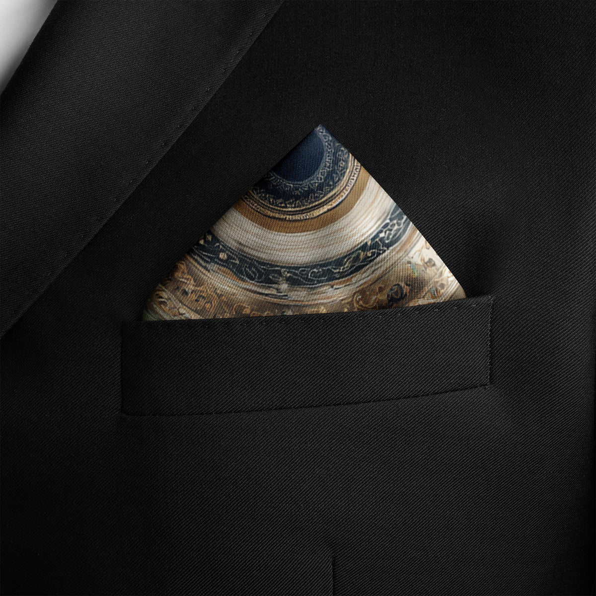 Genuine Silk Marble Eclipse Cosmic Pocket Square