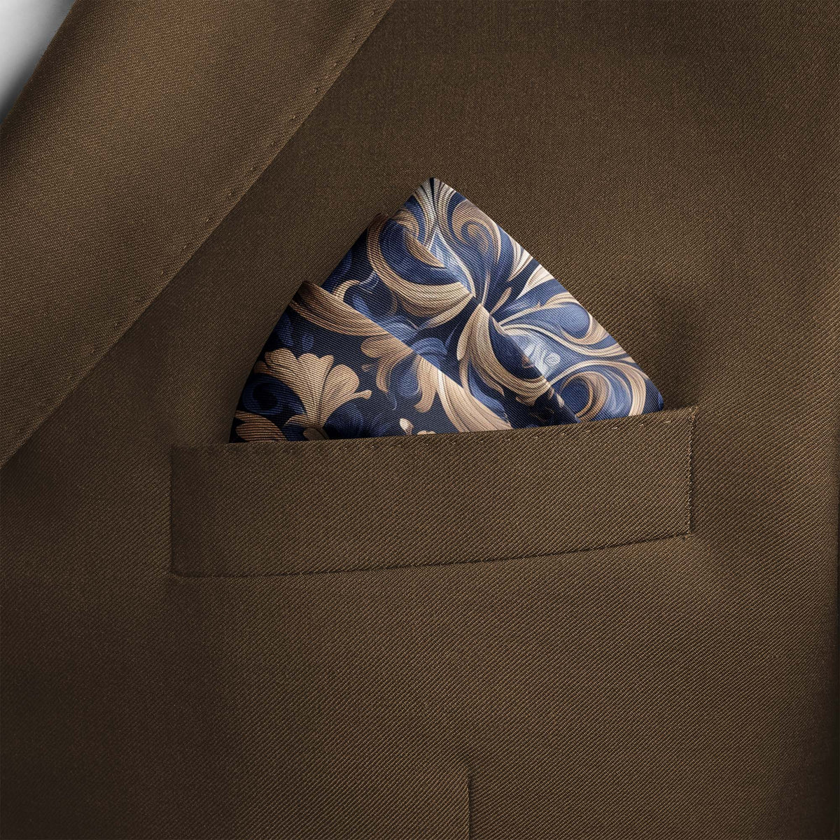 Genuine Silk Midnight and Bronze Venetian Filigree Pocket Square