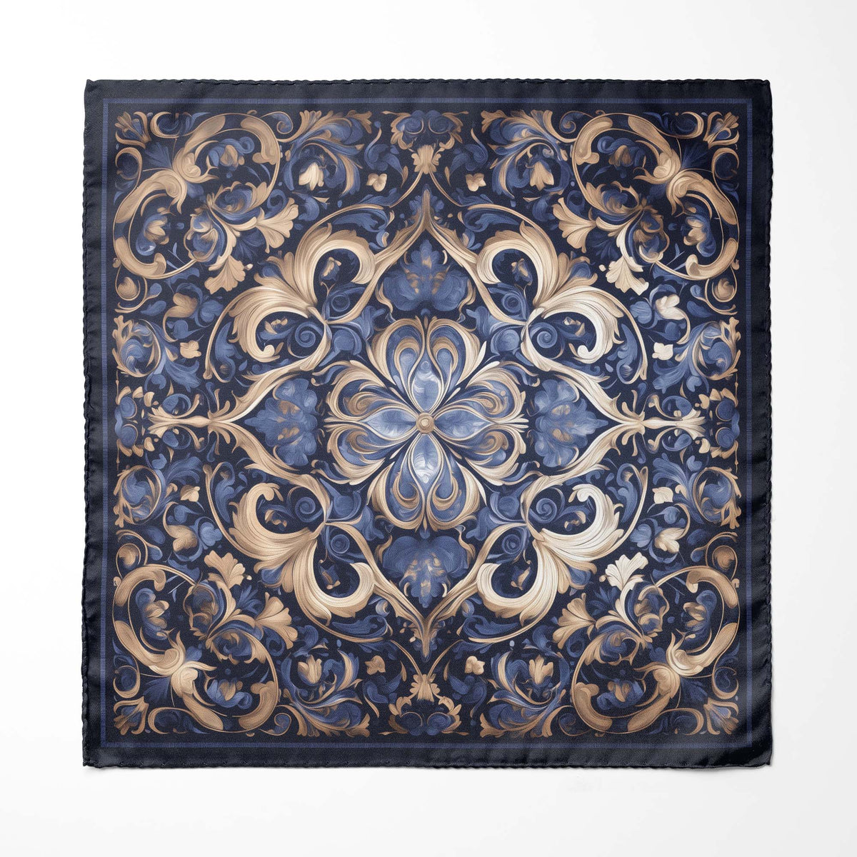 Genuine Silk Midnight and Bronze Venetian Filigree Pocket Square