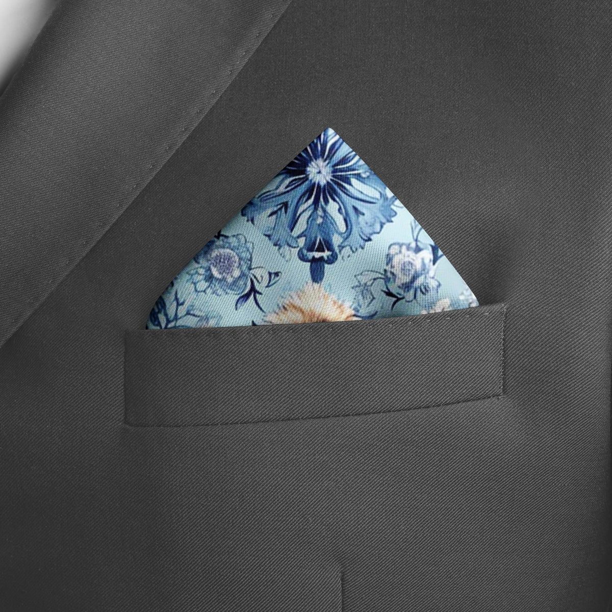 Genuine Silk Powder Blue Baroque Floral Pocket Square