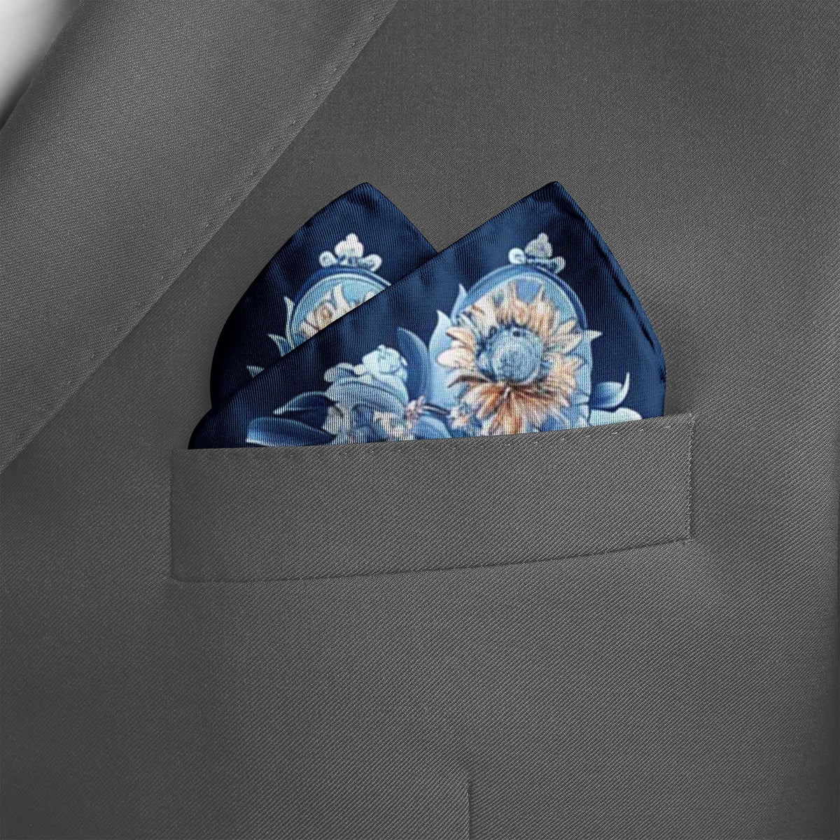 Genuine Silk Powder Blue Baroque Floral Pocket Square