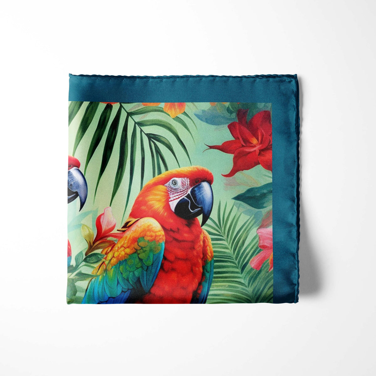 Genuine Silk Rainbow Macaws and Tropical Reverie Pocket Square
