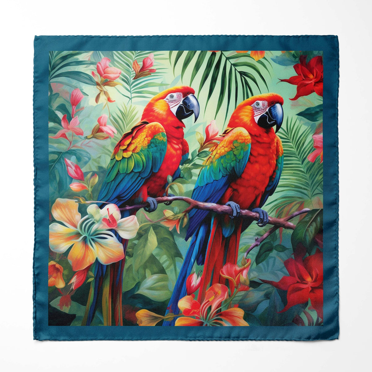 Genuine Silk Rainbow Macaws and Tropical Reverie Pocket Square