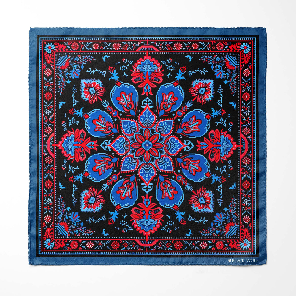 Genuine Silk Red, Blue & Black Floral Pocket Square