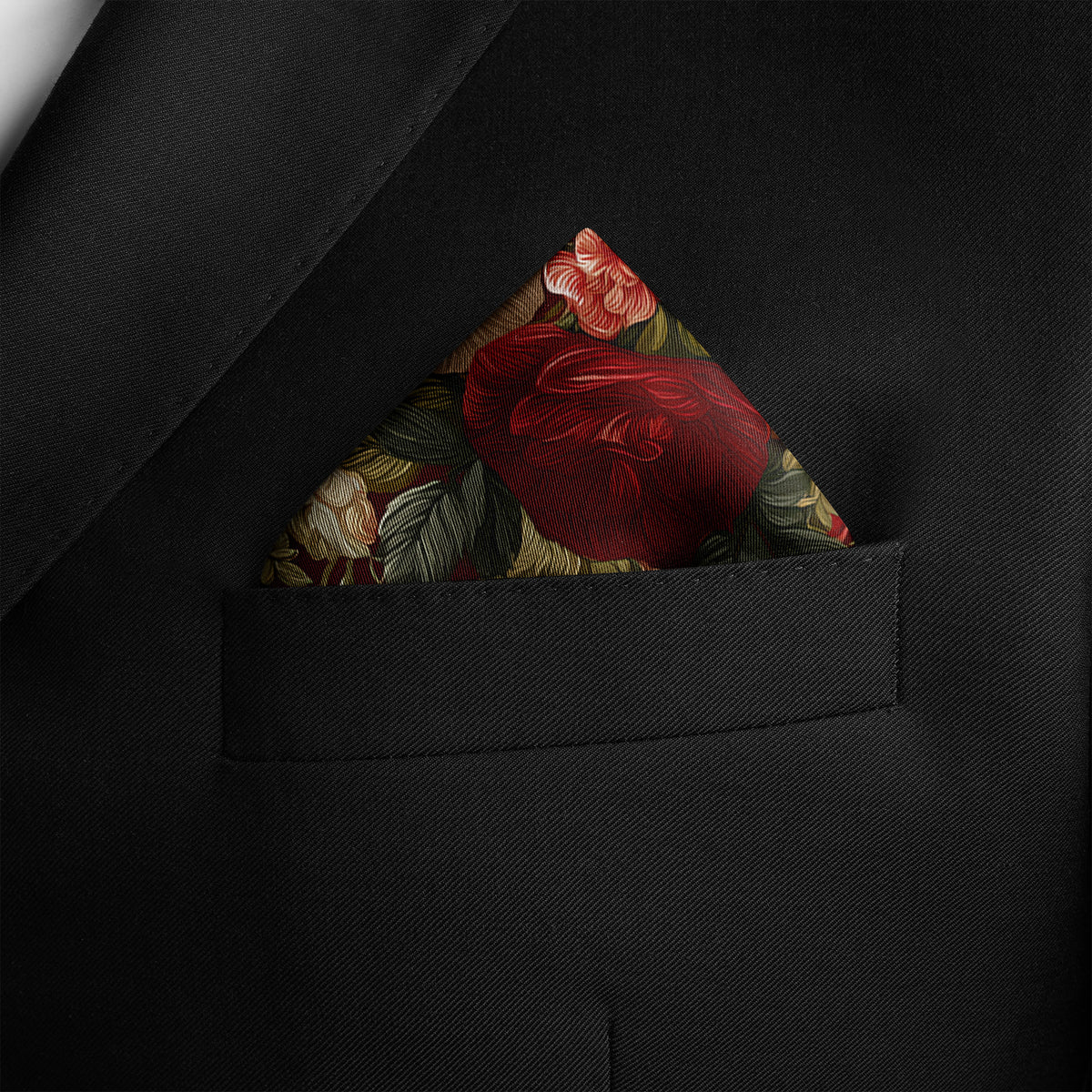 Genuine Silk Regal Crimson Rose Pocket Square