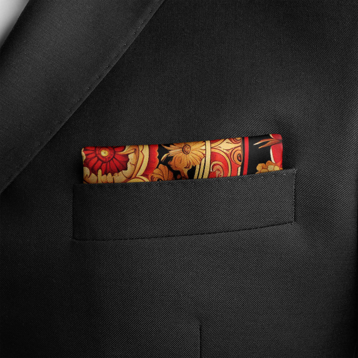 Genuine Silk Regal Red & Gold Baroque Medallion Pocket Square