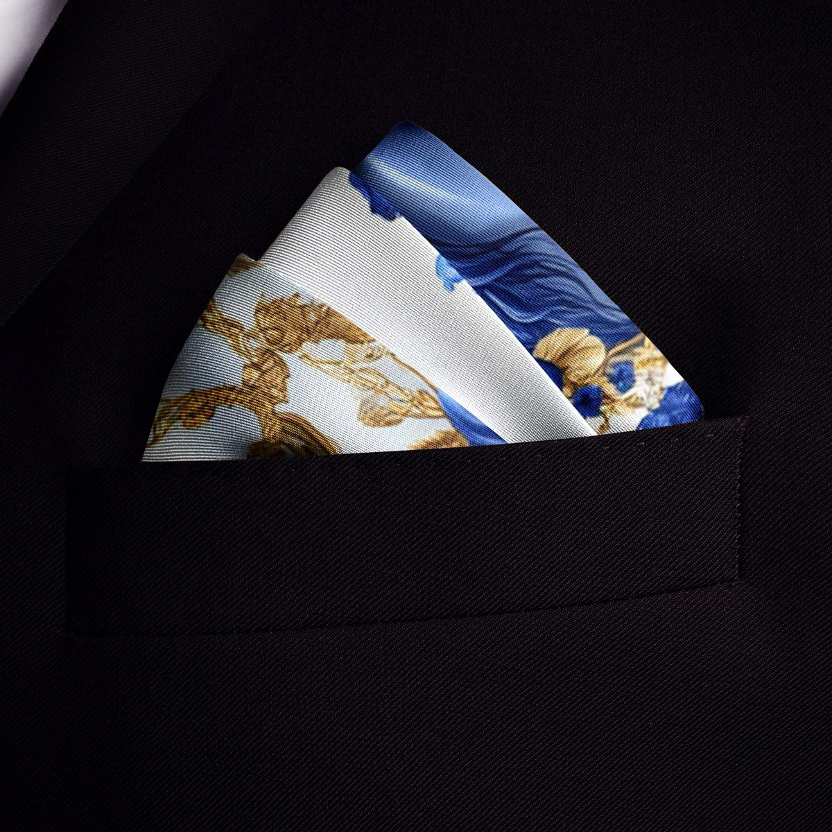 Genuine Silk Royal Blue Horse with Gold Chains Pocket Square
