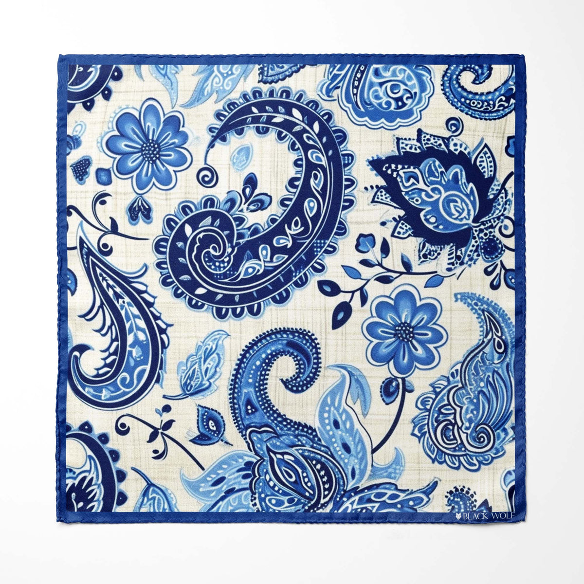 Genuine Silk Royal Blue Paisley Blossom Pocket Square