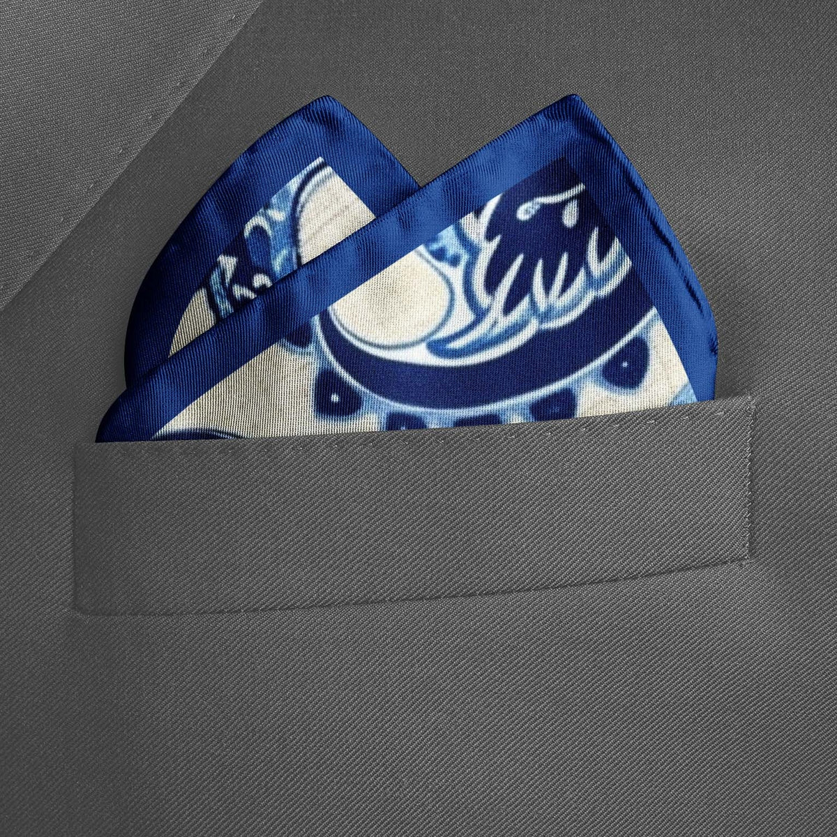 Genuine Silk Royal Blue Paisley Blossom Pocket Square