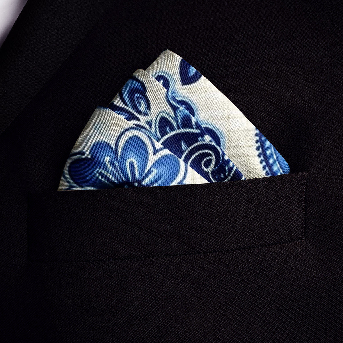 Genuine Silk Royal Blue Paisley Blossom Pocket Square