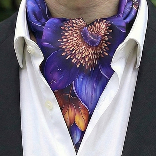 Genuine Silk Royal Violet Bloom Ascot Cravat