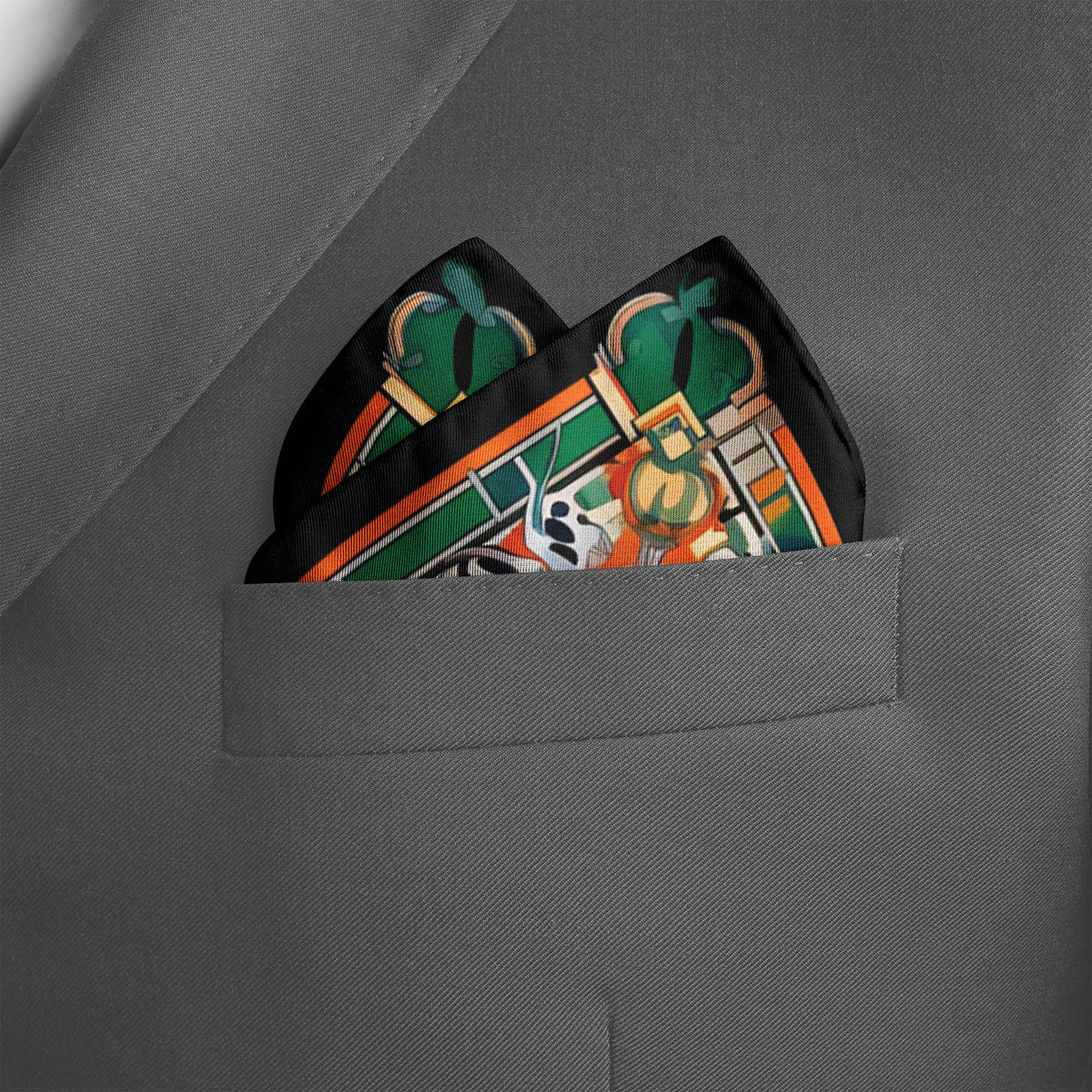 Genuine Silk Saffron, Emerald and Midnight Talisman Pocket Square