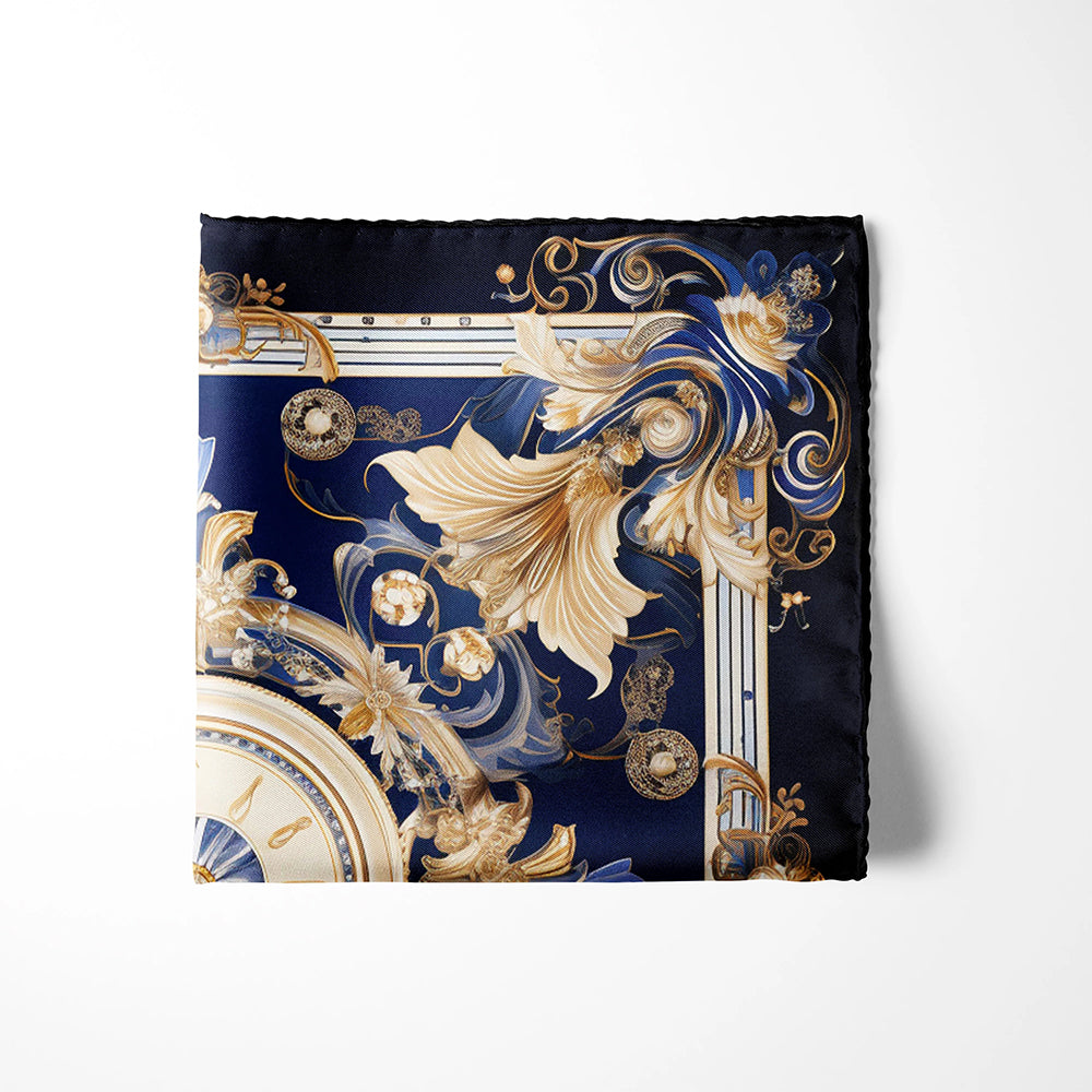 Genuine Silk Sapphire & Gold Imperial Columns Pocket Square