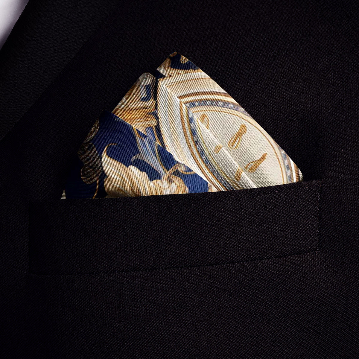 Genuine Silk Sapphire & Gold Imperial Columns Pocket Square