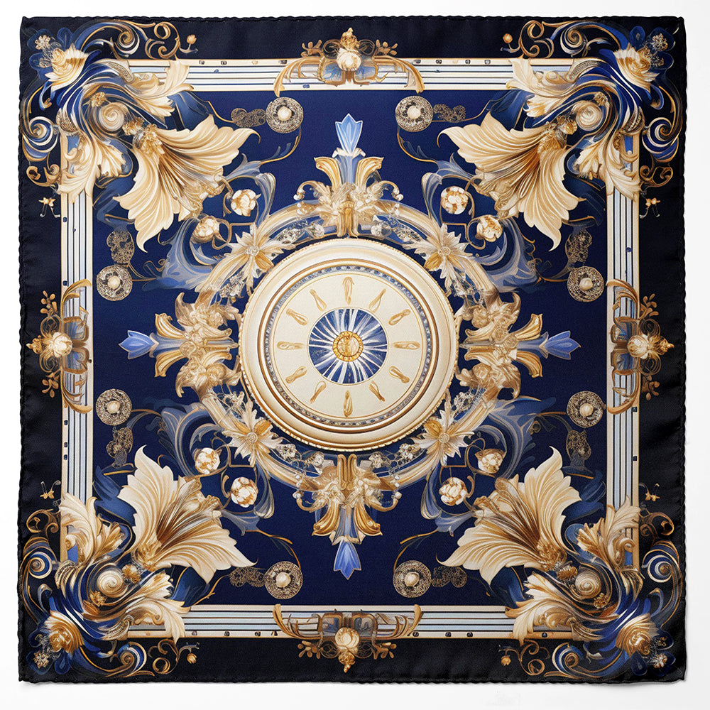Genuine Silk Sapphire & Gold Imperial Columns Pocket Square