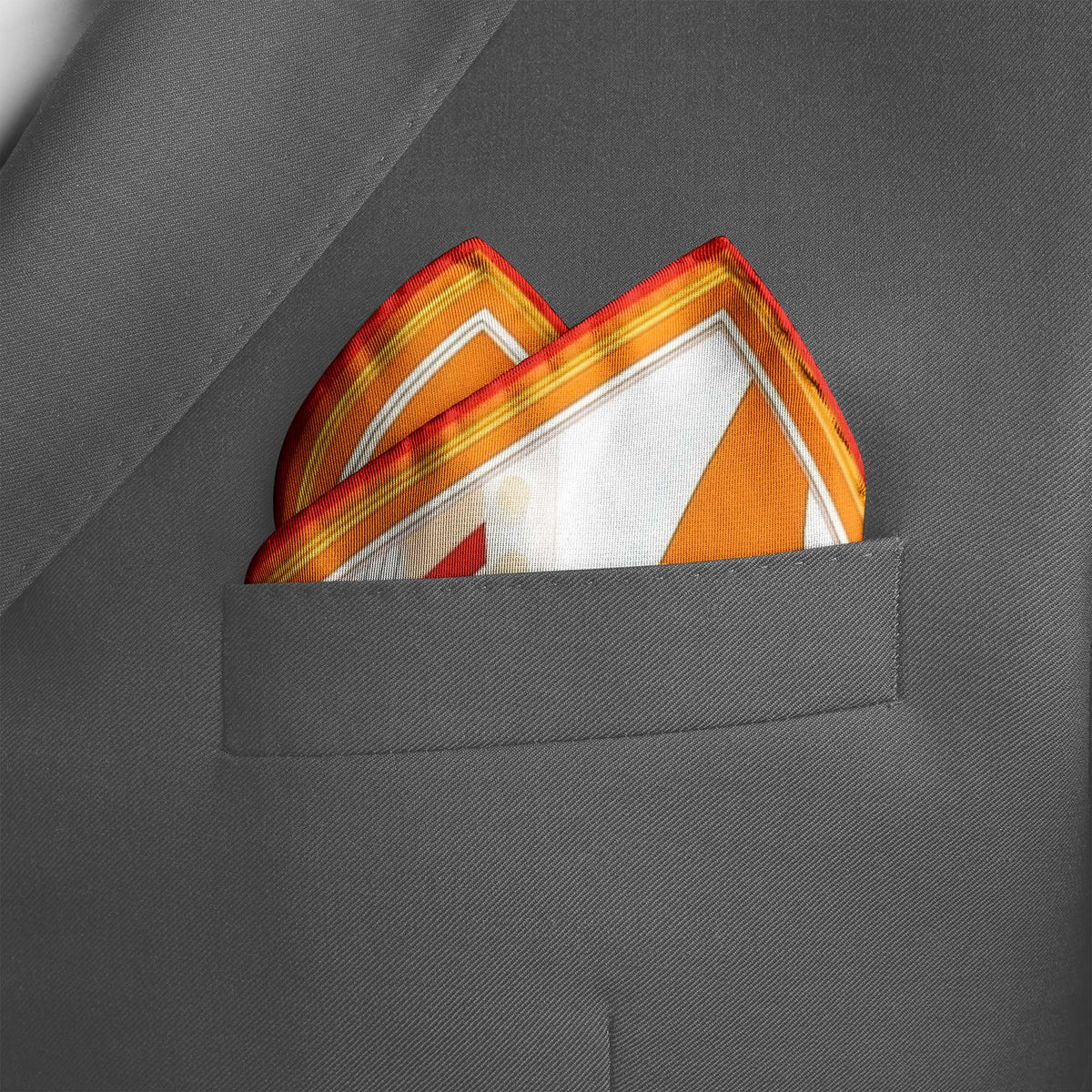 Genuine Silk Tangerine Mustang and Sunset Flow Pocket Square
