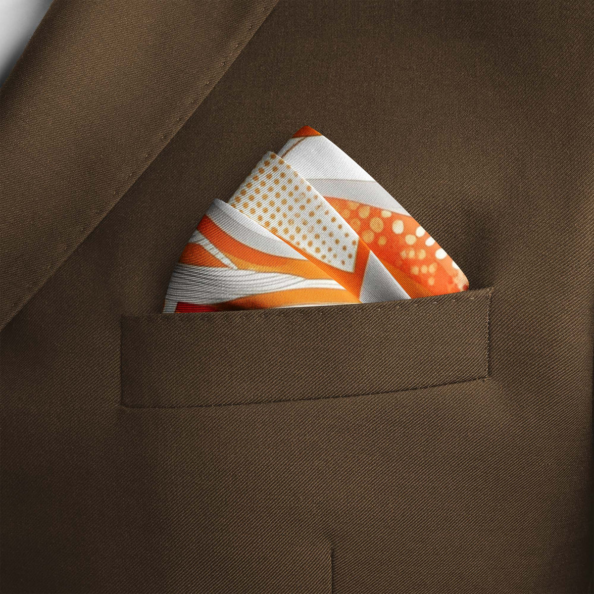 Genuine Silk Tangerine Mustang and Sunset Flow Pocket Square