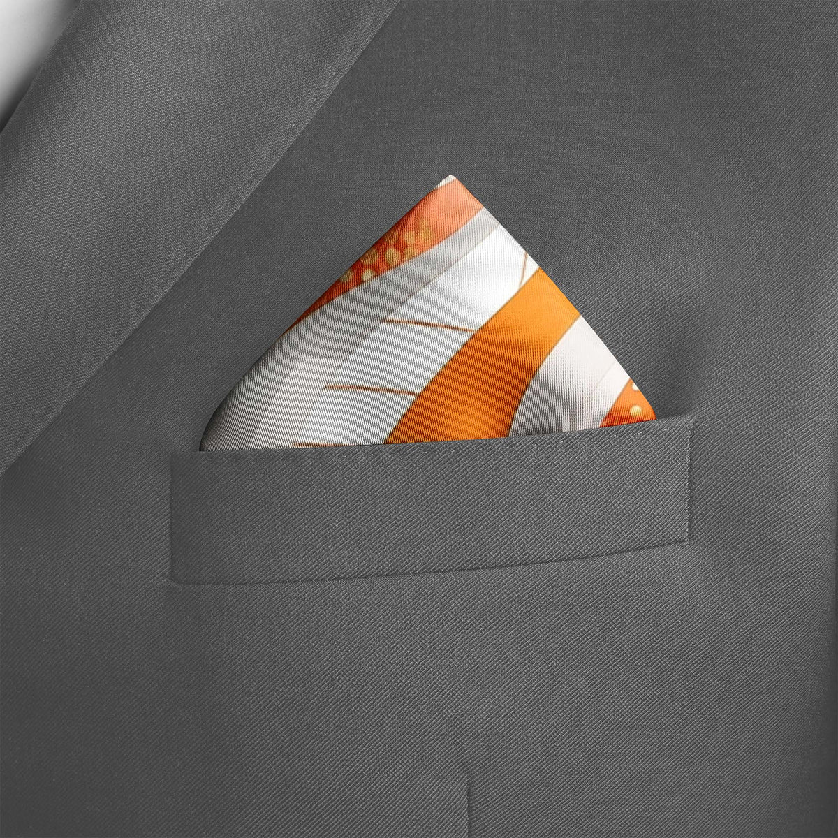 Genuine Silk Tangerine Mustang and Sunset Flow Pocket Square