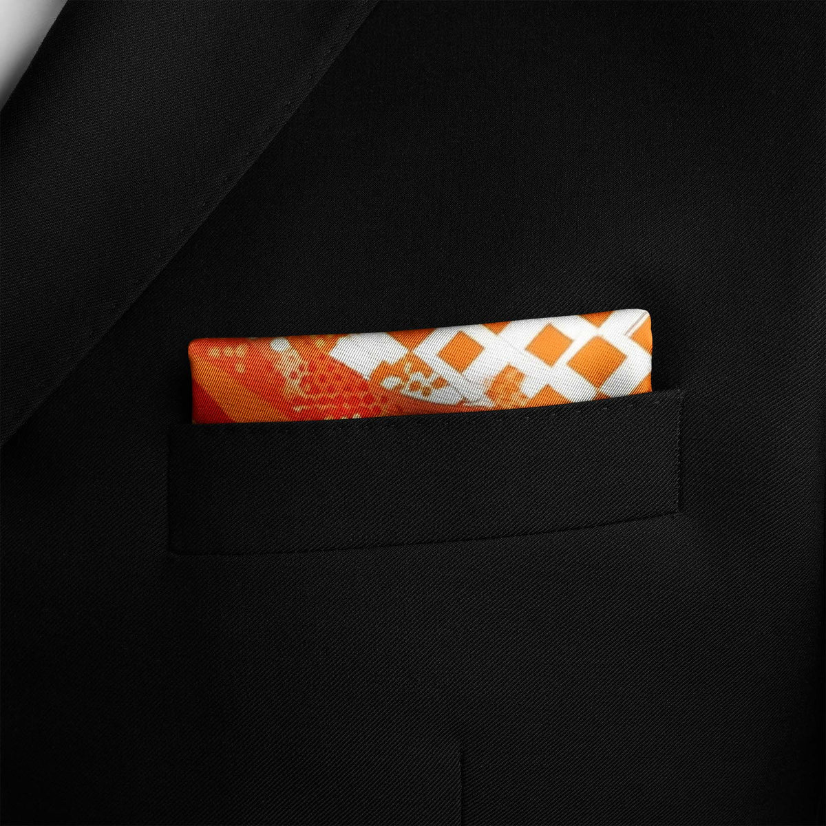 Genuine Silk Tangerine Mustang and Sunset Flow Pocket Square
