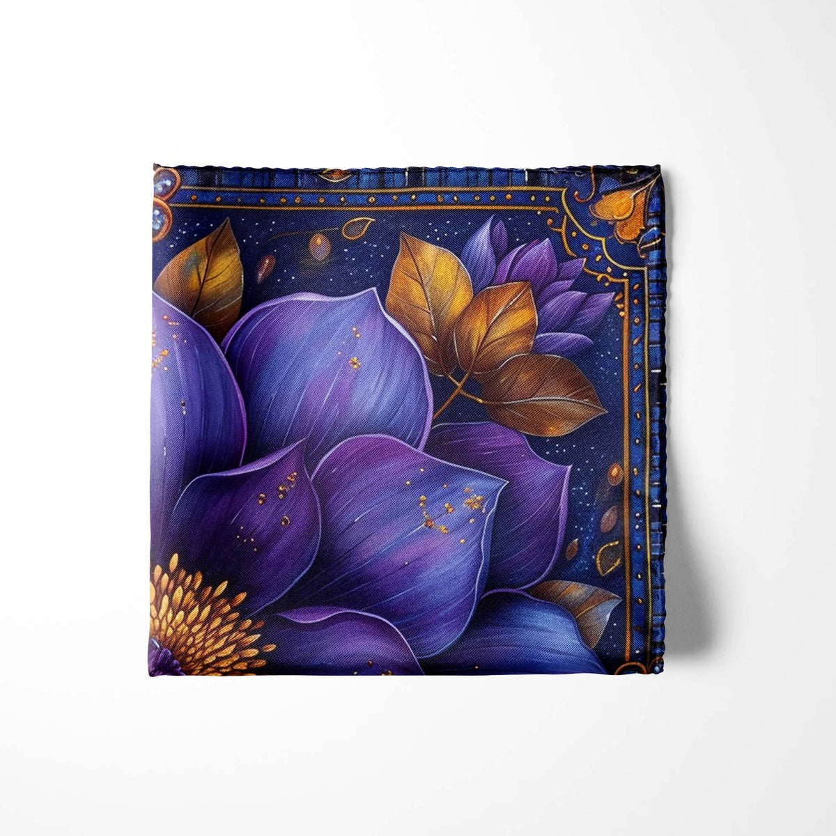 Genuine Silk Twilight Violet Floral Bloom Pocket Square
