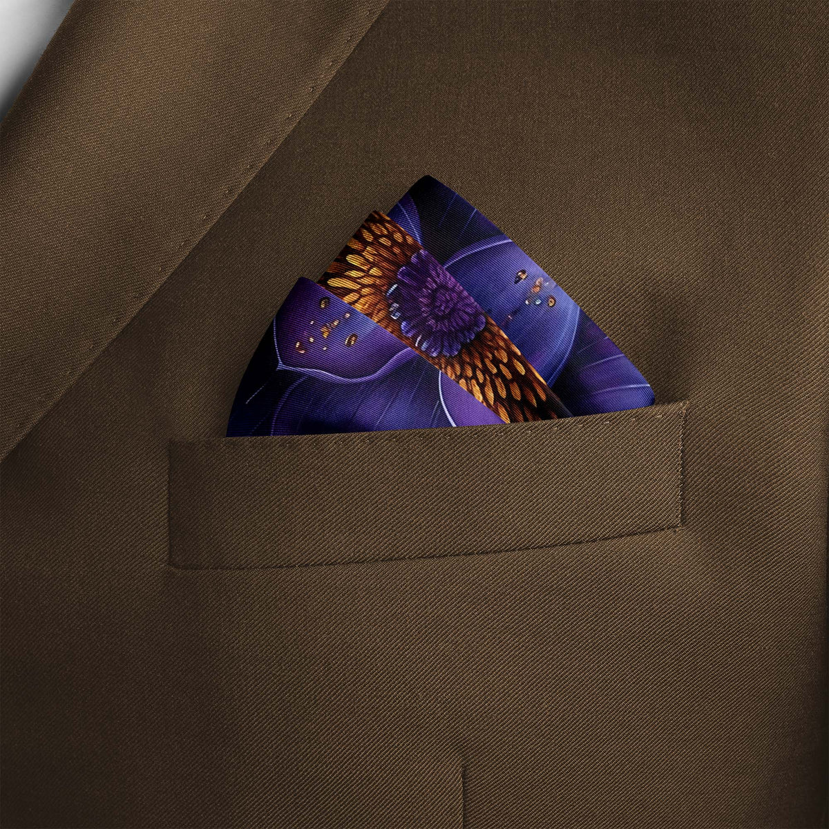 Genuine Silk Twilight Violet Floral Bloom Pocket Square