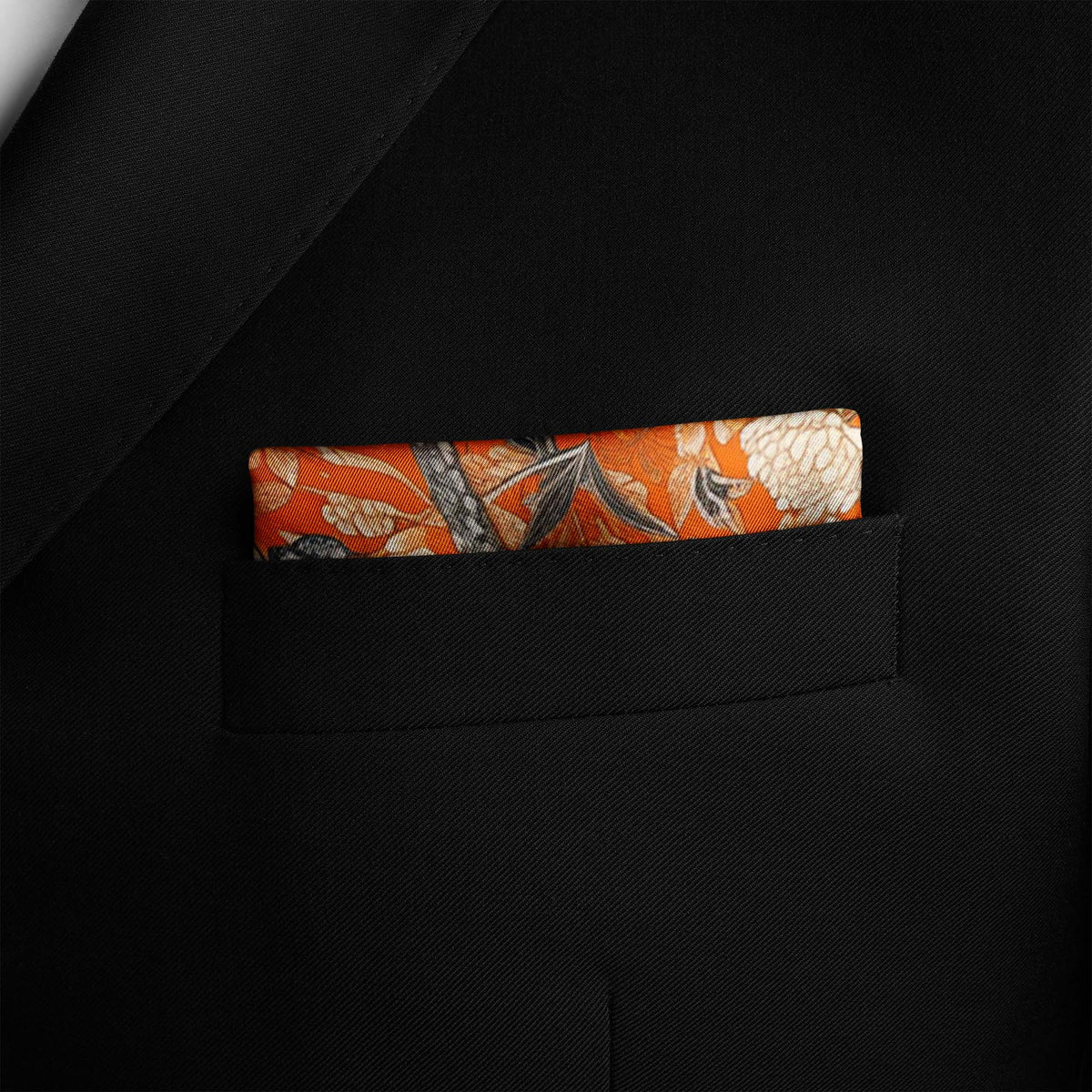 Genuine Silk Vermilion Empress and Serpent Bloom Pocket Square