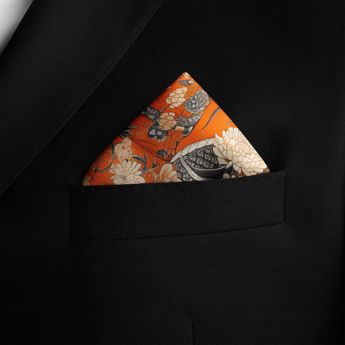 Genuine Silk Vermilion Empress and Serpent Bloom Pocket Square