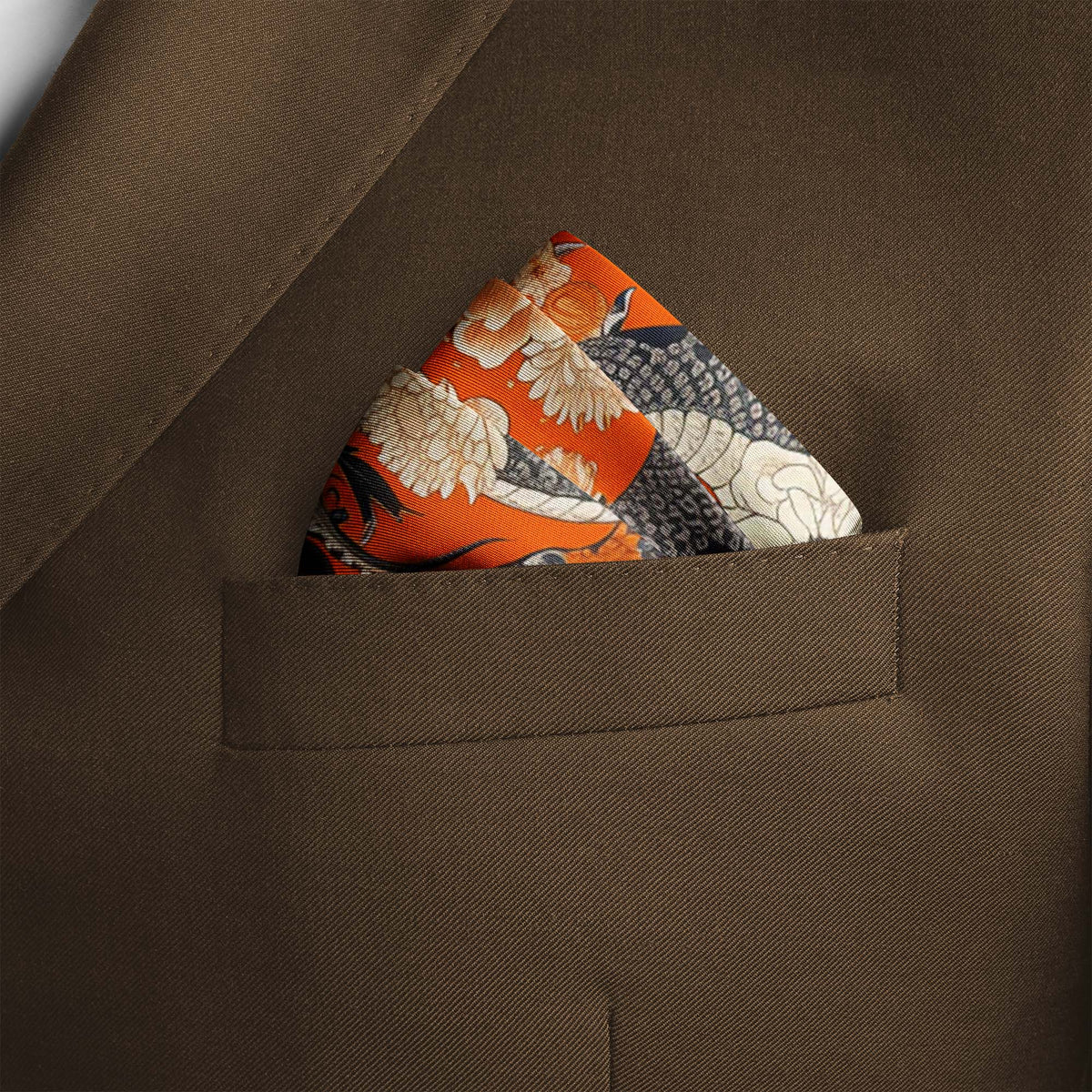 Genuine Silk Vermilion Empress and Serpent Bloom Pocket Square
